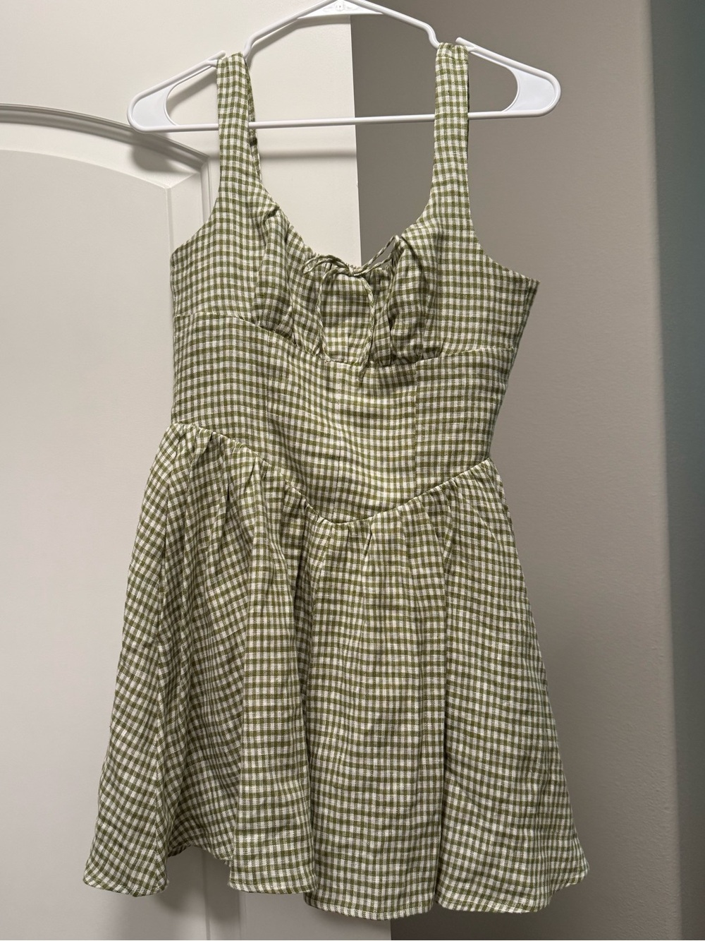 Reformation Daria Linen Dress in Avocado Check - Picture 3 of 7
